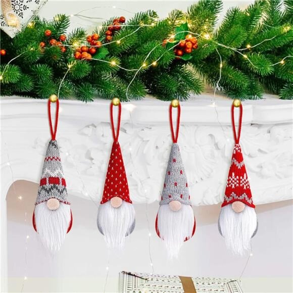 Gnome Christmas Ornaments Set of 4, Handmade Swedish Tomte Gnomes - Picture 2 of 7
